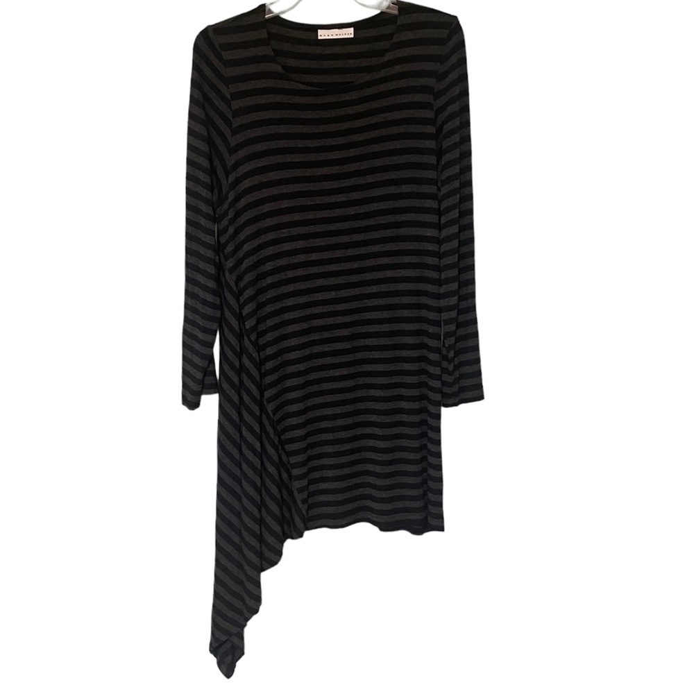 Bryn Walker Assymetrical Lagenlook Striped Shirt Dress Long Sleeve Sz Medium